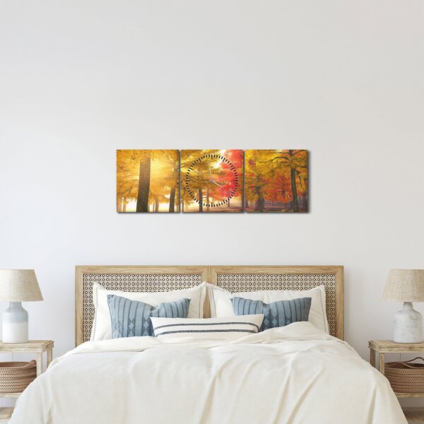Obraz jesenných stromov (s hodinami) (90x30 cm)