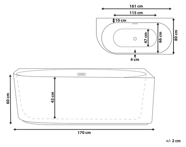 Rohová vaňa ľavostranná matná čierna akrylátová 170 x 80 cm drážkovaná povrchová úprava moderný štýl kúpeľňa