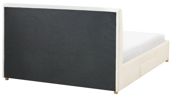 Čalúnená posteľ s úložným priestorom krémová biela buklé čalúnenie 160 x 200 cm so zásuvkami moderný škandinávsky dizajn