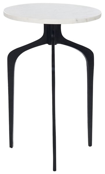 Príručný stolík biela mramorová doska čierne kovové nohy 56 x 36 x 36 cm okrúhly moderný glamour obývacia izba spálňa