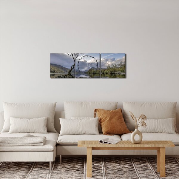 Obraz rieky za stromom (s hodinami) (90x30 cm)