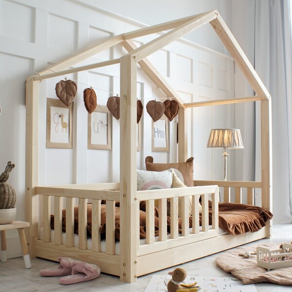 MAXMAX Detská domčeková Montessori posteľ z masívu borovice Bedhouse FENCE - 180x80 cm