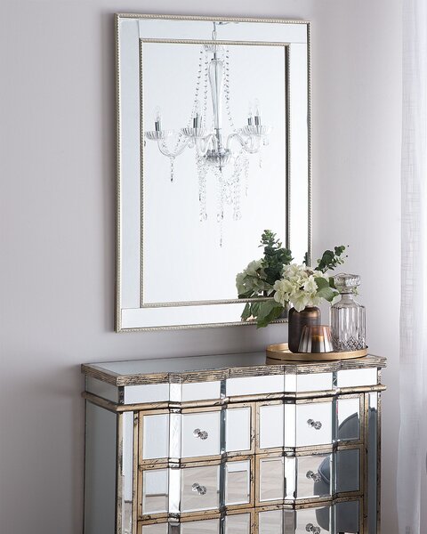 Nástenné zrkadlo strieborné a zlaté obdĺžnikové 60 x 90 cm minimalistický dizajn art deco spálňa obývacia izba