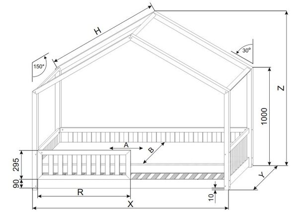 MAXMAX Detská domčeková Montessori posteľ z masívu borovice Bedhouse FENCE - 180x80 cm