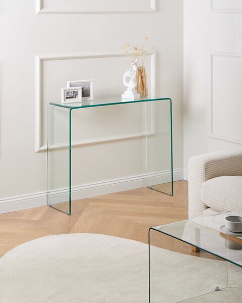 Konzolový stolík z priehľadného skla 30 x 90 cm minimalistický obdĺžnikový moderný