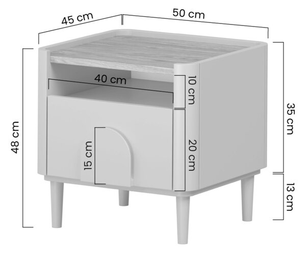 Nočný stolík Amilio 50 cm na nožičkách - eukalyptus / dub baltic dune / dub prírodný
