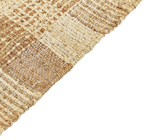 Koberec béžový jutový 80 x 150 cm obdĺžnikový ručne tkaný so strapcami boho dizajn spálňa obývacia izba
