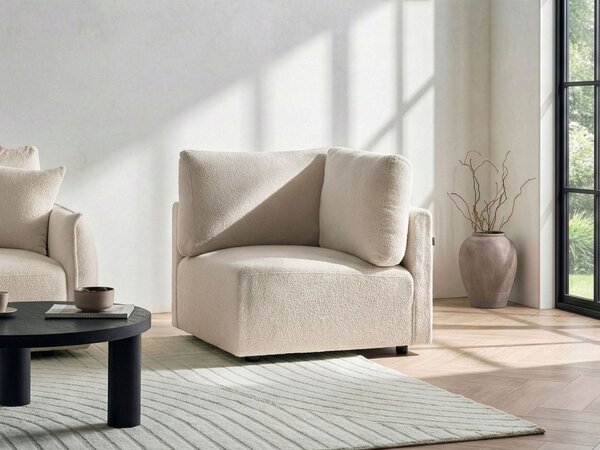Rohový sedací diel krémová biela buklé čalúnenie 1-miestny modul minimalistický moderný štýl obývacia izba