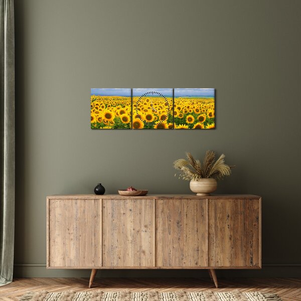 Obraz slnečnicového poľa (s hodinami) (90x30 cm)