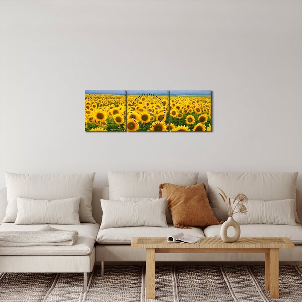 Obraz slnečnicového poľa (s hodinami) (90x30 cm)