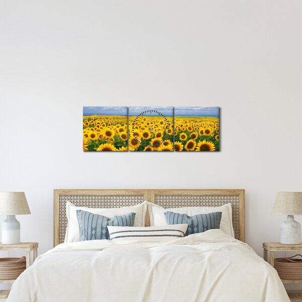 Obraz slnečnicového poľa (s hodinami) (90x30 cm)