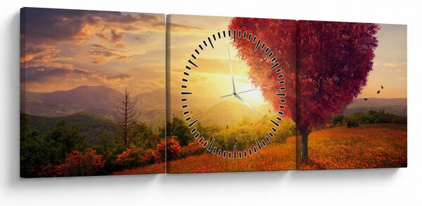 Obraz stromu v tvare srdca (s hodinami) (90x30 cm)