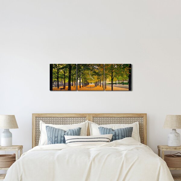 Obraz aleje jesenných stromov (s hodinami) (90x30 cm)