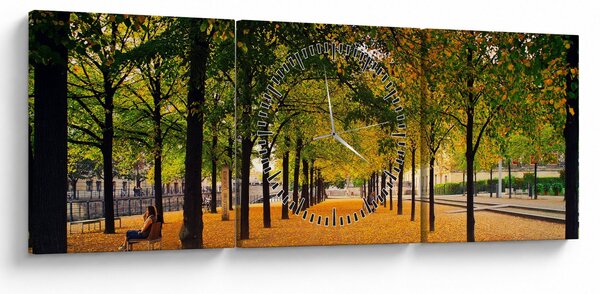 Obraz aleje jesenných stromov (s hodinami) (90x30 cm)