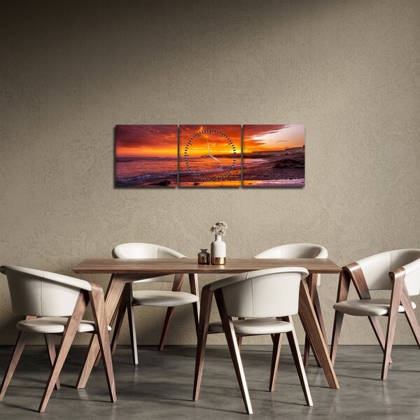 Obraz západu slnka pri mori (s hodinami) (90x30 cm)