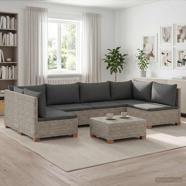 Maison Exclusive – 7-dielna ratanová sedacia súprava s vankúšmi, model GENDT, prírodný ratan, farba: sivá