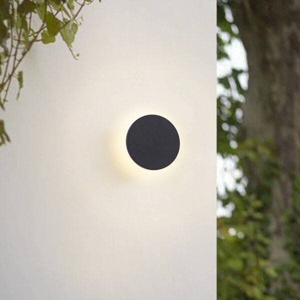 Arcchio LED vonkajšie nástenné svietidlo Gravo, Ø 16 cm, čierna, IP65, Čierna, Hliník, Moderný