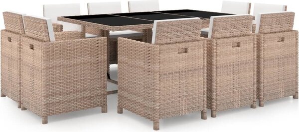Maison Exclusive – 11-dielna záhradná jedálenská súprava s podložkami, umelý ratan, béžová farba