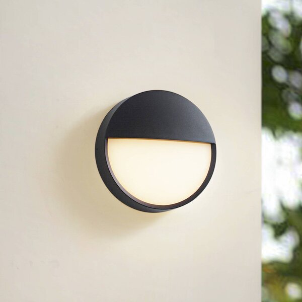 Arcchio LED vonkajšie nástenné svietidlo Gravo, Ø 25 cm, čierna, IP65, Čierna, Hliník, Moderný