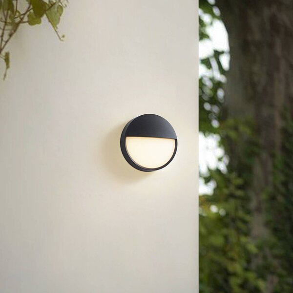 Arcchio LED vonkajšie nástenné svietidlo Gravo, Ø 25 cm, čierna, IP65, Čierna, Hliník, Moderný