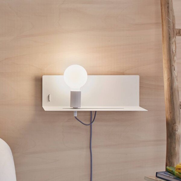 Nástenné svetlo Paulmann Devara, biela, 40 cm E27 USB port, Biela / opálová, Spálňa, kov, Moderný, Nástenné svietidlo