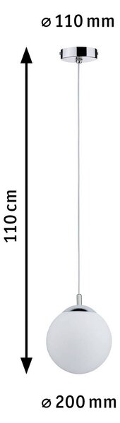 Paulmann závesné svietidlo Globe, biela saténová/chrómová Ø 20 cm IP44, Biela / opálová, Obývacia izba / jedáleň, Sklo, Moderný, Závesné svietidlo