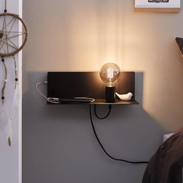 Paulmann nástenné svetlo Devara, čierna 40 cm E27 USB port, Čierna, Spálňa, kov, Moderný, Nástenné svietidlo