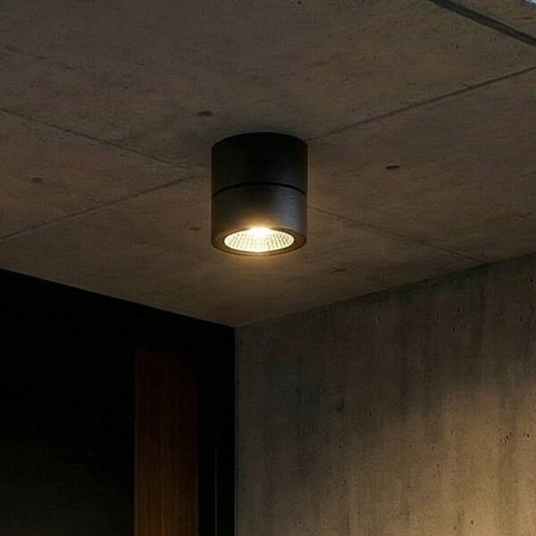 Lindby LED stropné bodové svetlo Nolivar, čierny, Ø 9 cm, IP54, Čierna, Kúpeľňa, Hliník, Moderný, Závesné svietidlo
