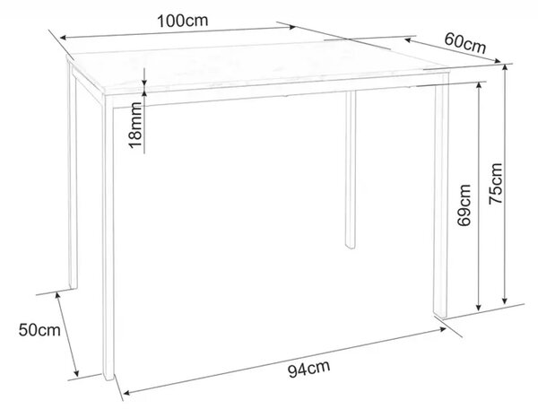 Jedálenský set 1 + 4, čierny stôl RAMOD 100x60 cm + modrá stolička LAVA s čiernymi nohami
