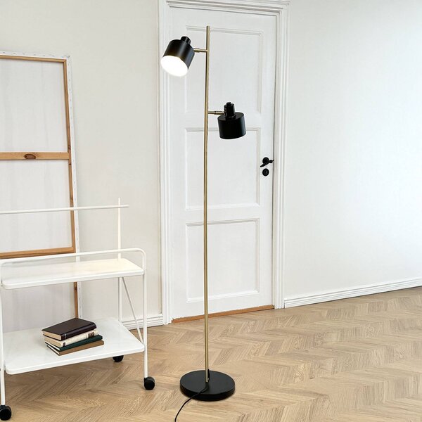 Stojacia lampa Dyberg Larsen Ocean, čierne/mosadzné, 2-pl., Čierna, Obývacia izba / jedáleň, kov, Škandinávsky, Stojaca lampa