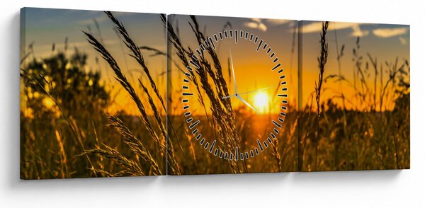 Obraz pole pri západe slnka (s hodinami) (90x30 cm)