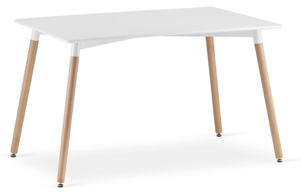 Jedálenský set 1 + 4, biely stôl ADRIA 120x80 cm + transparentné stoličky BALI MARK s bukovými nohami