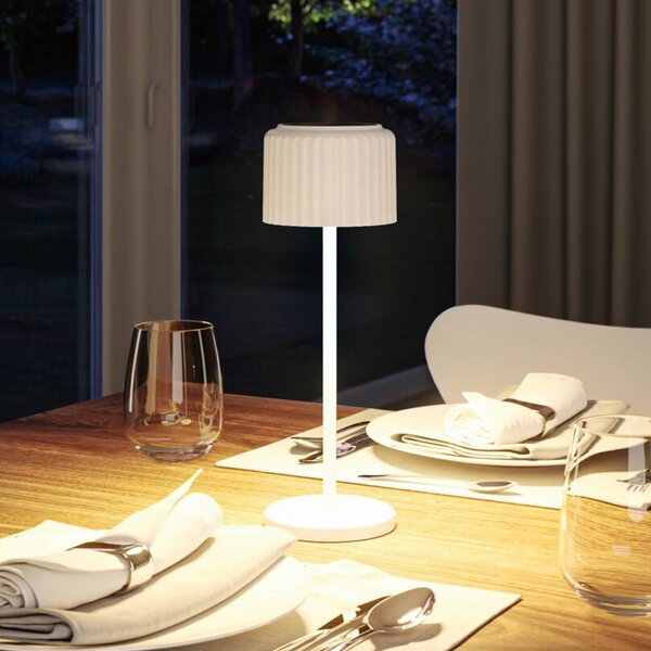 Paulmann LED solárna stolová lampa Else, biela, IP44, stmievateľné, Biela / opálová, Obývacia izba / jedáleň, Hliník, Moderný, Stojacie svietidlo