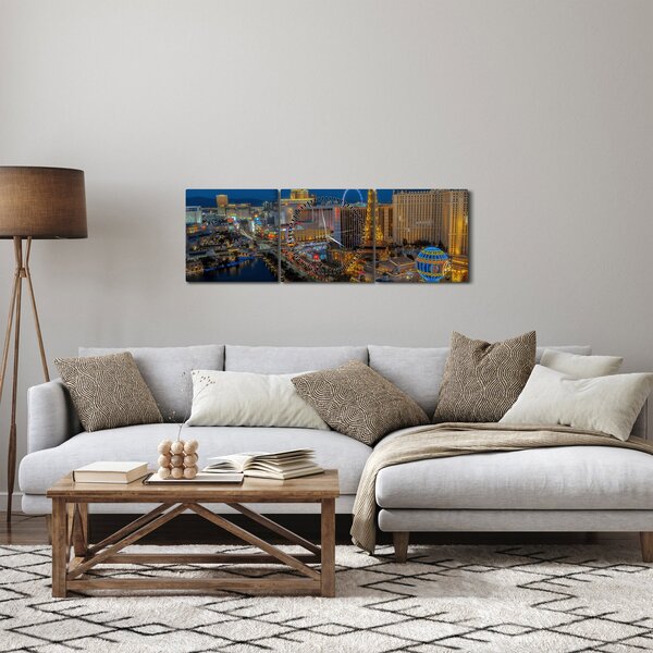 Obraz nočného Las Vegas (s hodinami) (90x30 cm)
