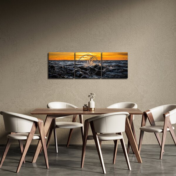 Obraz morských vĺn (s hodinami) (90x30 cm)