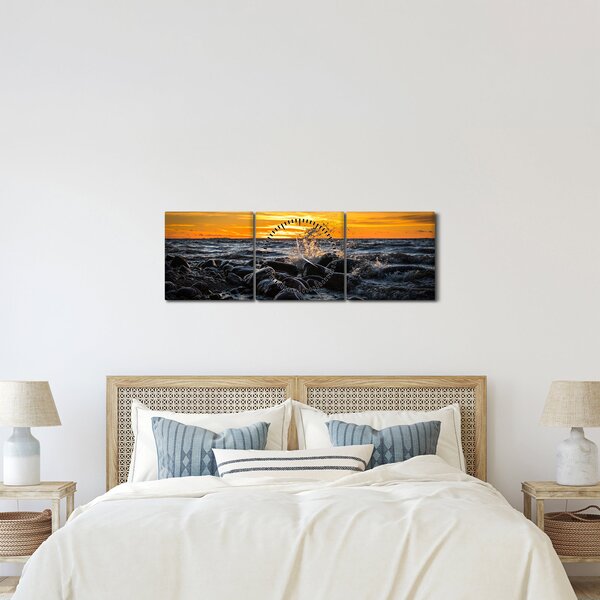 Obraz morských vĺn (s hodinami) (90x30 cm)