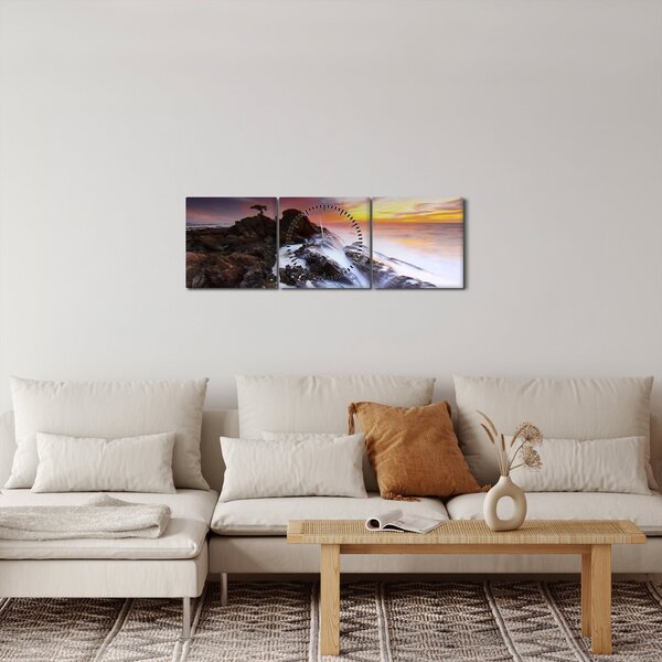 Obraz hory v hmle (s hodinami) (90x30 cm)