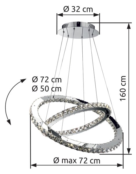 GLOBO 67032-60 MARILYN krištáľové závesné svietidlo LED D640mm 60W/2840lm 4000K chróm