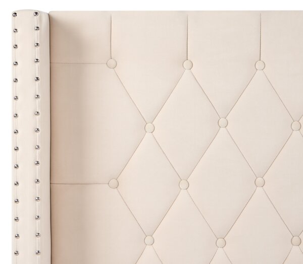 Posteľ krémová biela zamatová čalúnená 180 x 200 cm prešívané čelo elegantný glamour dizajn