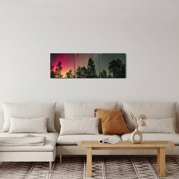 Obraz polárna žiara (s hodinami) (90x30 cm)
