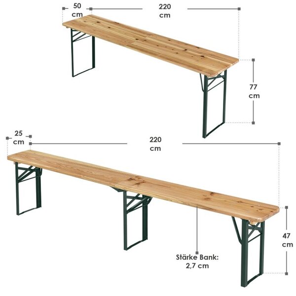 Pivný set 220 cm z jedľového dreva, skladacia, nosnosť 250kg