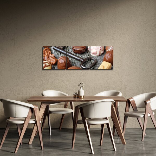 Obraz čokolády a kľúče (s hodinami) (90x30 cm)