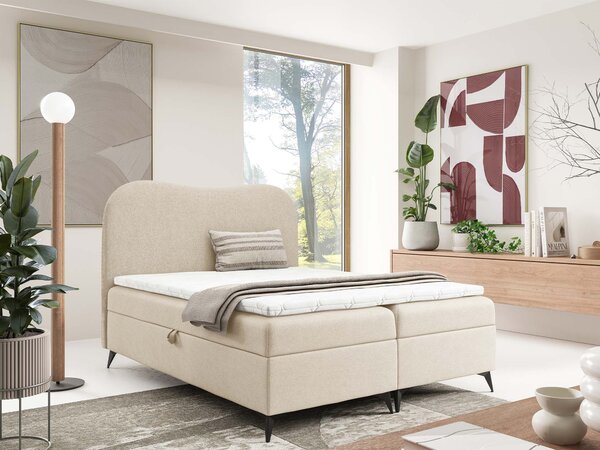 Čalúnená boxspring posteľ s úložným priestorom Ambra 120x200 - smotanová