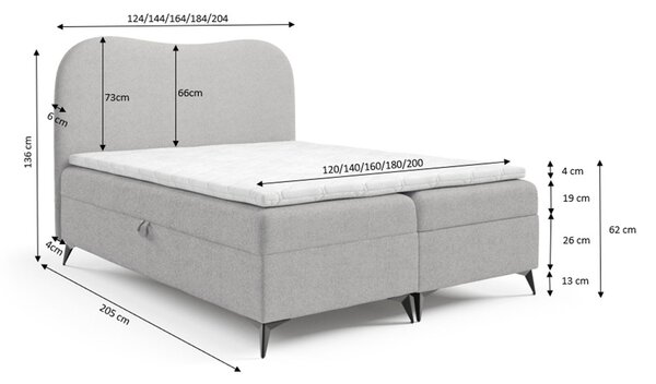 Čalúnená boxspring posteľ s úložným priestorom Ambra 120x200 - béžová