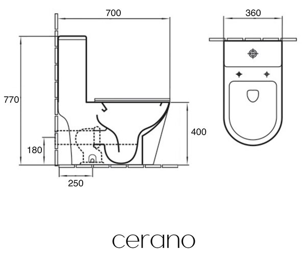 CERANO - kombi WC Marmo, Double Vortex – vírové splachovanie + Slim/SoftClose WC sedadlo – spodný/zadný odpad – matná čierna – 70x36 cm