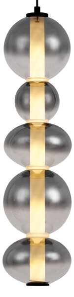 Art Deco závesná lampa čierna s dymovým a čírym sklom 5-svetiel Vrátane LED - Lizzy