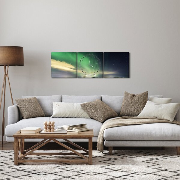 Obraz polárna žiara (s hodinami) (90x30 cm)