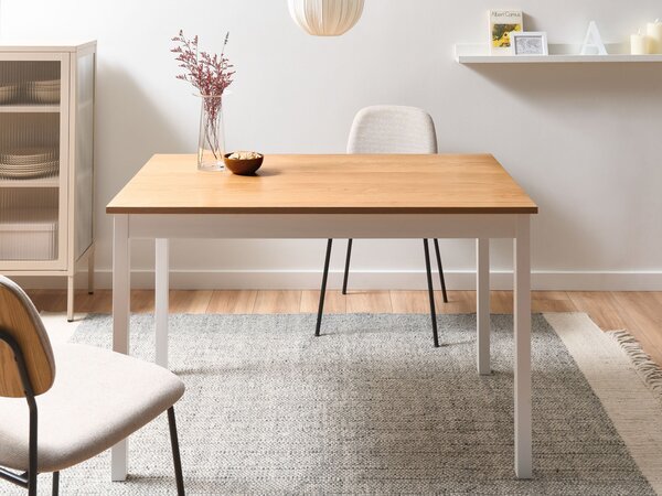 Jedálenský stôl svetlá dubová dyha MDF 120 x 75 cm biele nohy z borovicového dreva