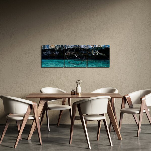 Obraz vody a skál (s hodinami) (90x30 cm)