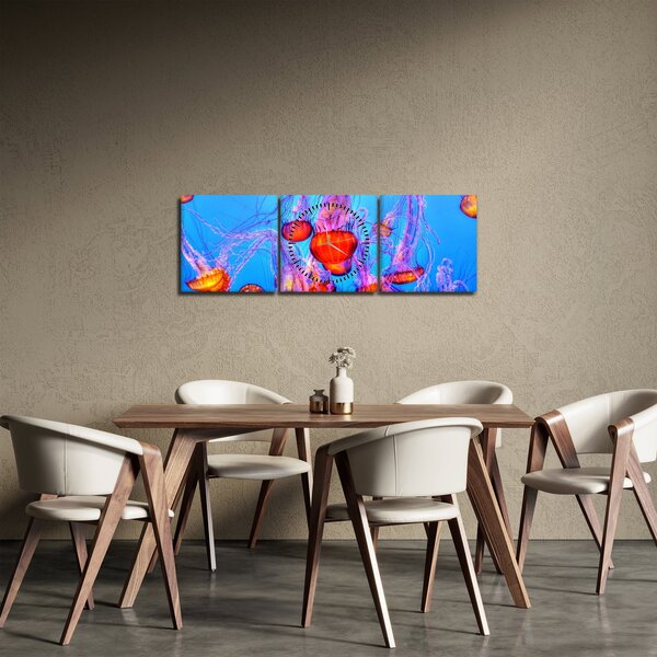 Obraz medúz v mori (s hodinami) (90x30 cm)